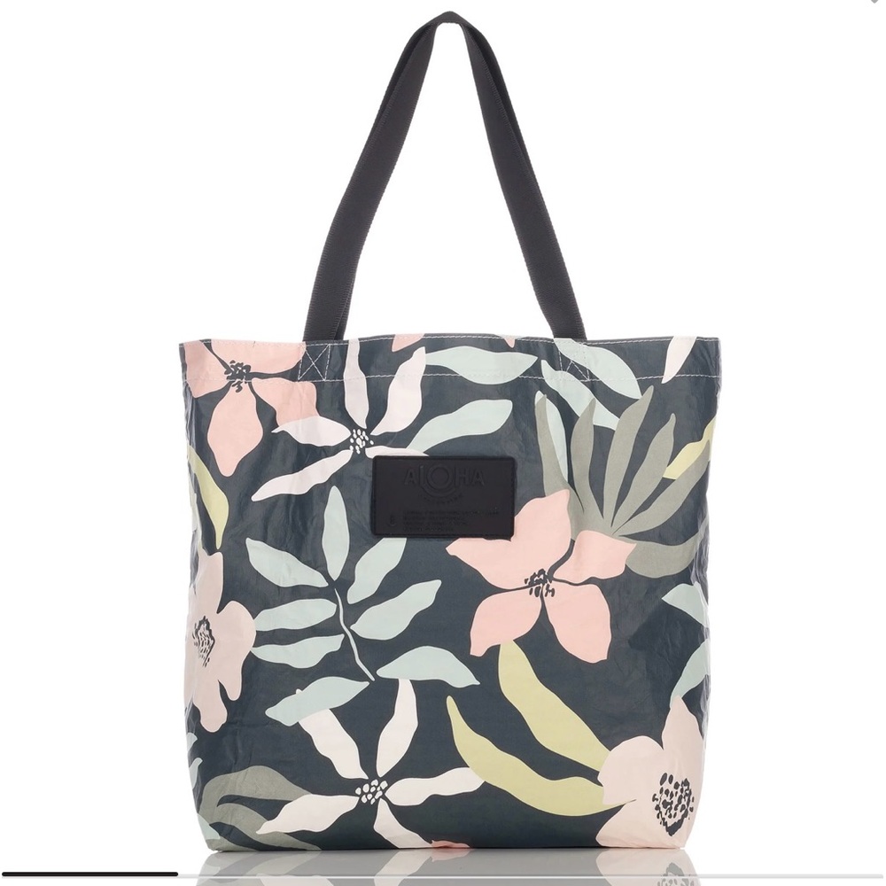 ALOHA Collection Black and Pink Flora Reversible Tote